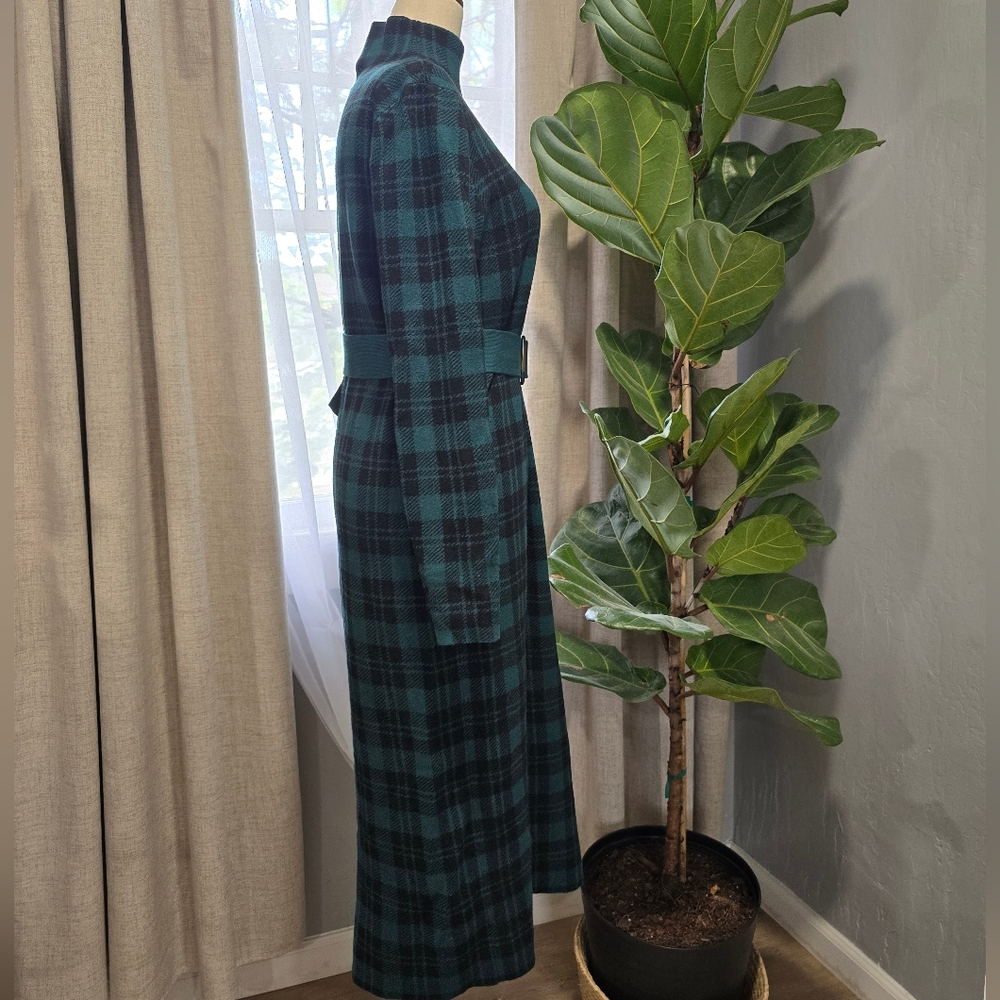 Ann Taylor Green Plaid Knit Midi Dress - Size L - Picture 5 of 7